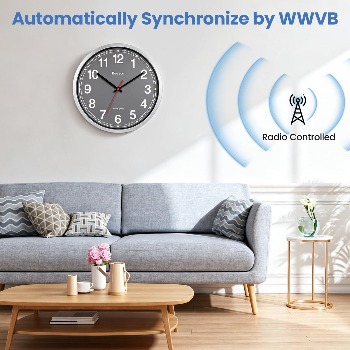 Inspired Nelson Style 16 Inch Atomic Wall Clock Self-Setting Analog Clock with DST