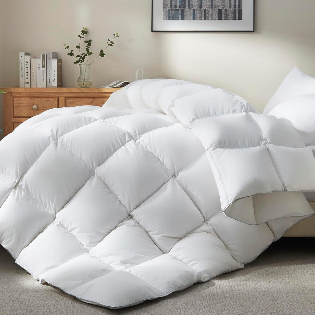 Goose Feather Down Fiber Comforter - All Season White Fluffy Duvet Insert