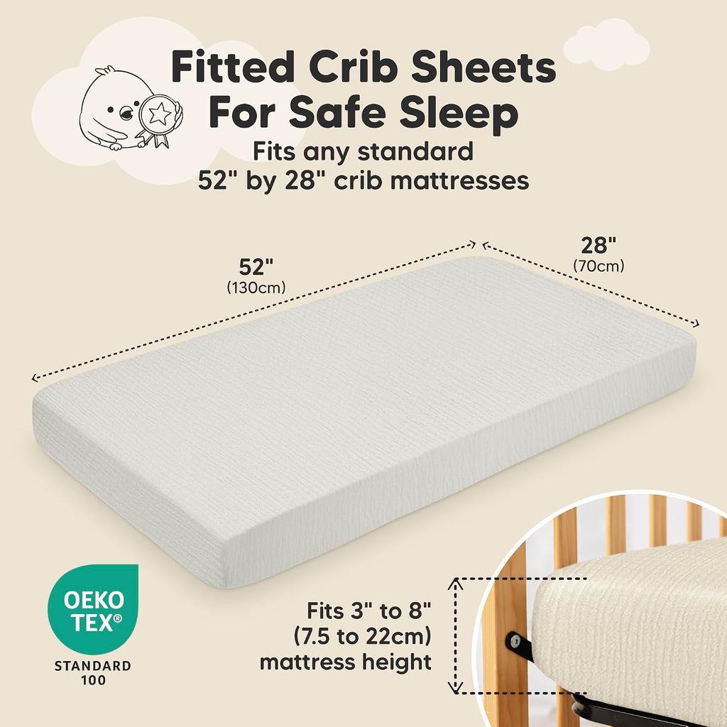 2-Pack Muslin Crib Sheets for Boy, Girl, 52x28 Fitted (Greige) | 100% Organic Cotton Fitted Baby Crib Mattress Sheet