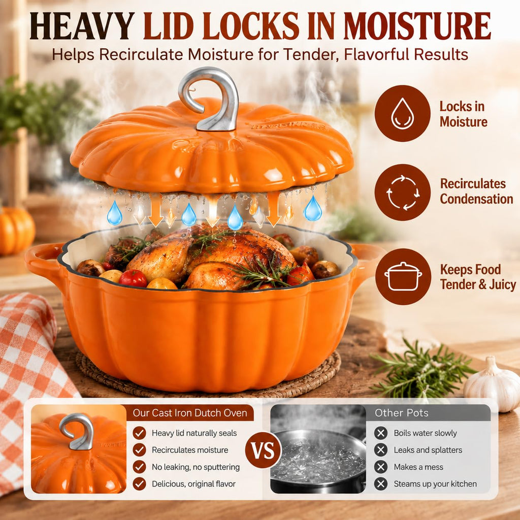 Pumpkin Dutch Oven Pot with Lid, Non-stick Enamel Cast Iron Dutch Oven, 3.5QT Pumpkin Cocotte with Cast Iron Knob