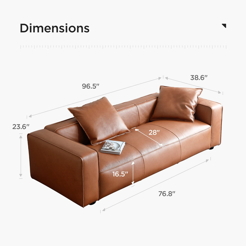Luxury Mid-Century Modern 3-Seater Lounge Sofa with Extra-Wide Armrest Seat Apartment Dorm Bedroom Office, Genuine