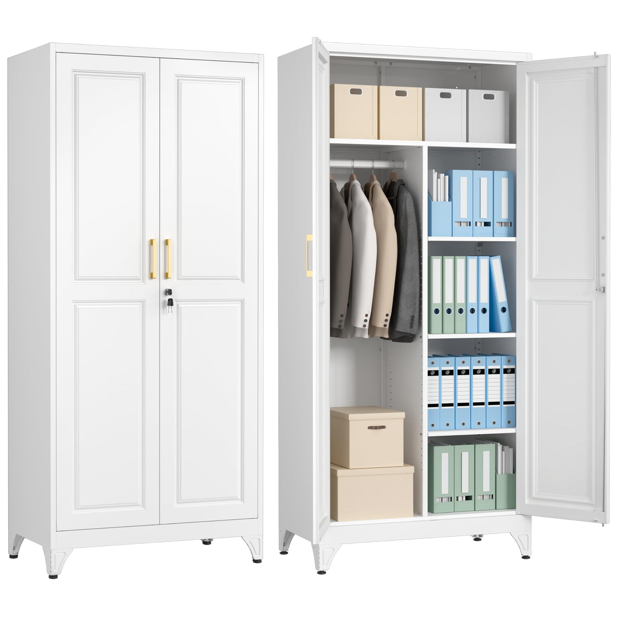 71" Tall Metal Armoire Wardrobe Closet with Doors and Lock