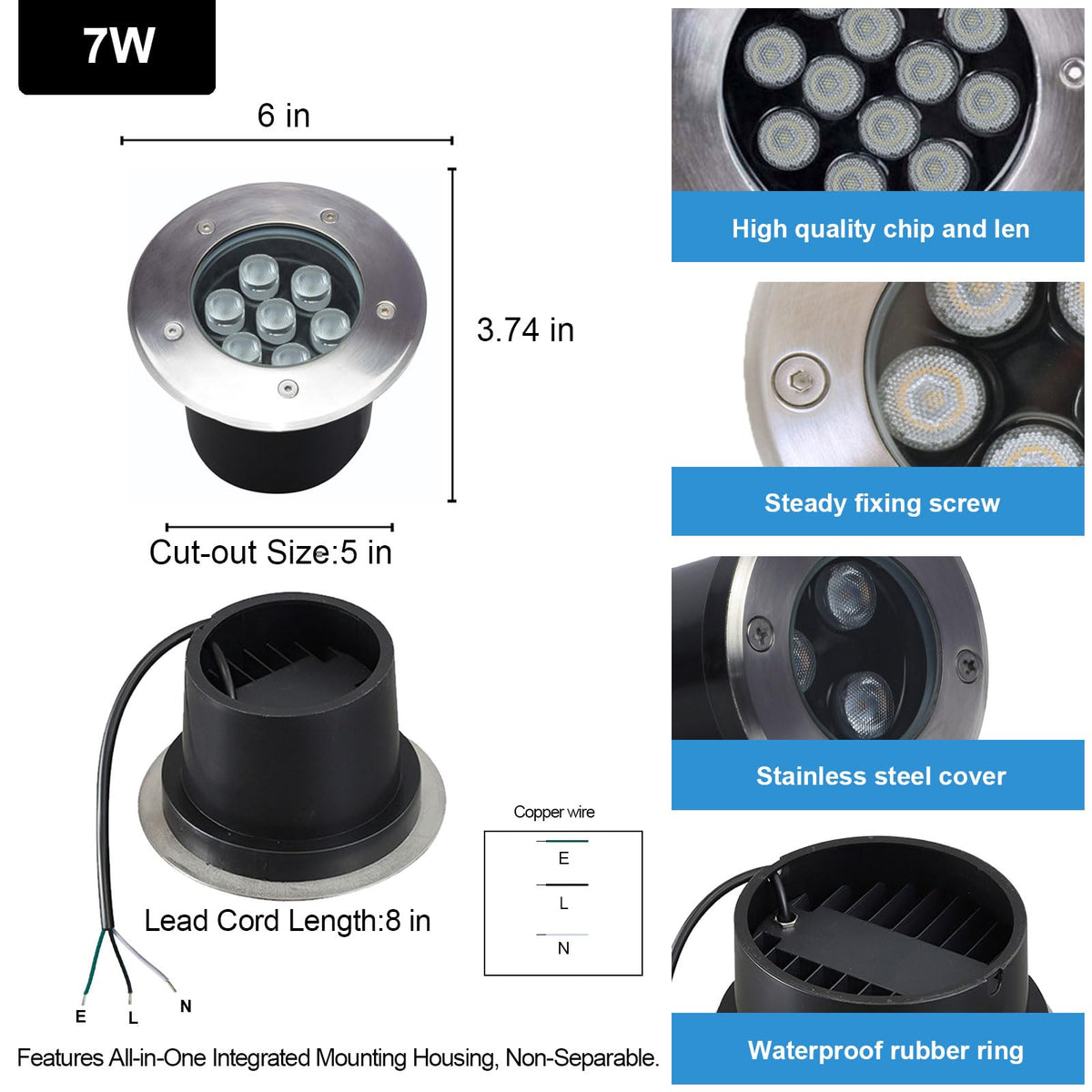 6 Inch Landscape Lights, 120V Hardwired In-Ground Uplights, 4 Pack