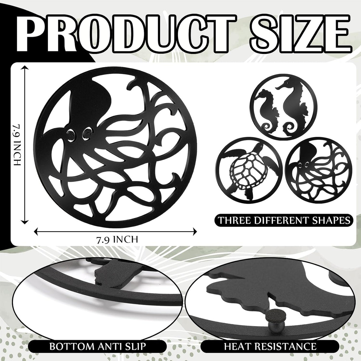 Cast Iron Trivets for Hot Dishes 7.9 Inch Metal Iron Trivets for Dutch Oven Wood Stove Hot Pots and Pans - Set of 3