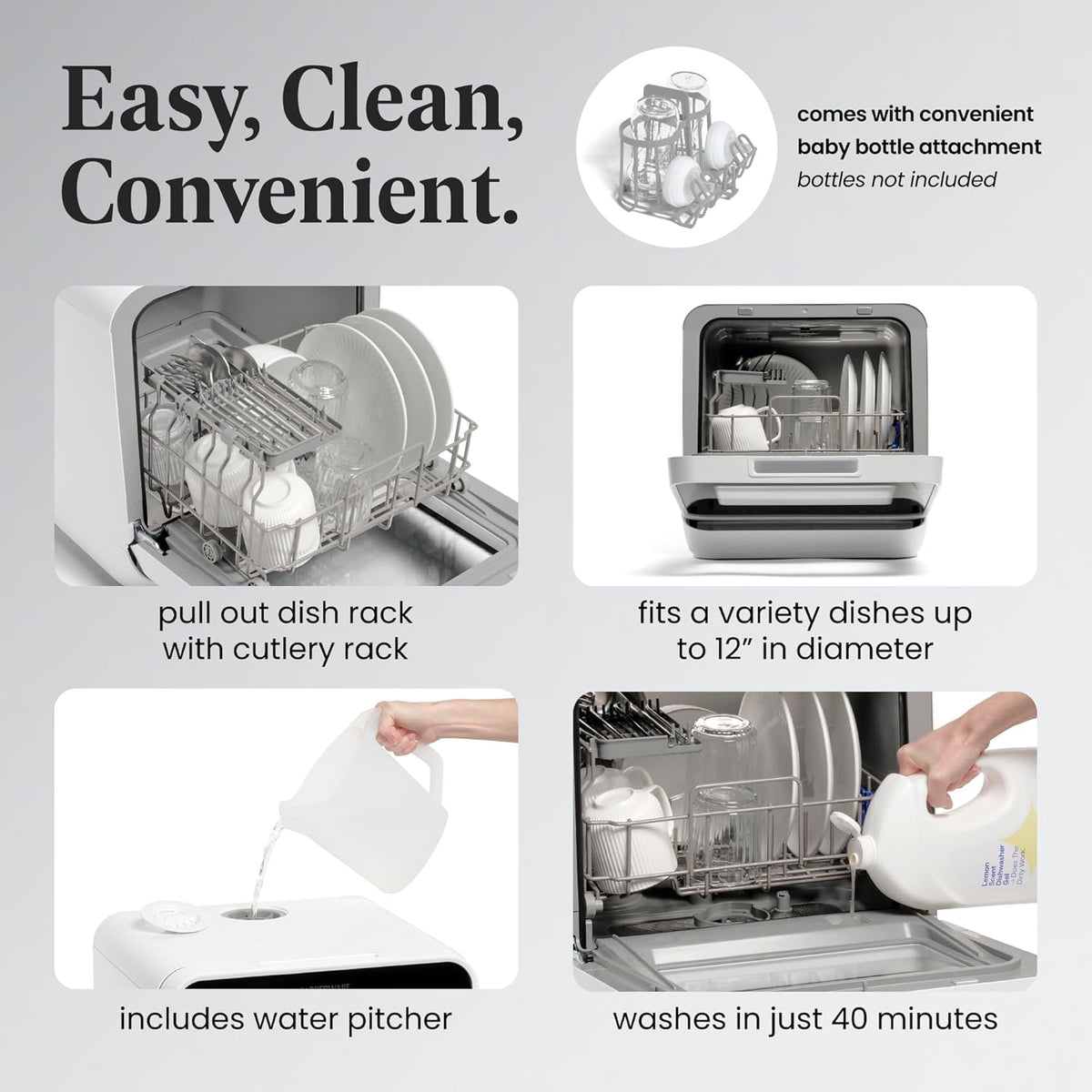 Portable Countertop Dishwasher with 5-Liter Built-in Water Tank - 5-Program System for Home, RV, and Apartment