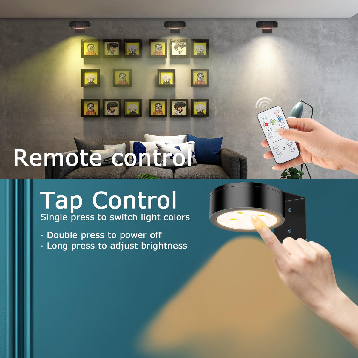 Battery-Powered Picture Lights with Remote Control, Magnetic LED Art Lights for Framing, Dimmable and Timer-Equipped