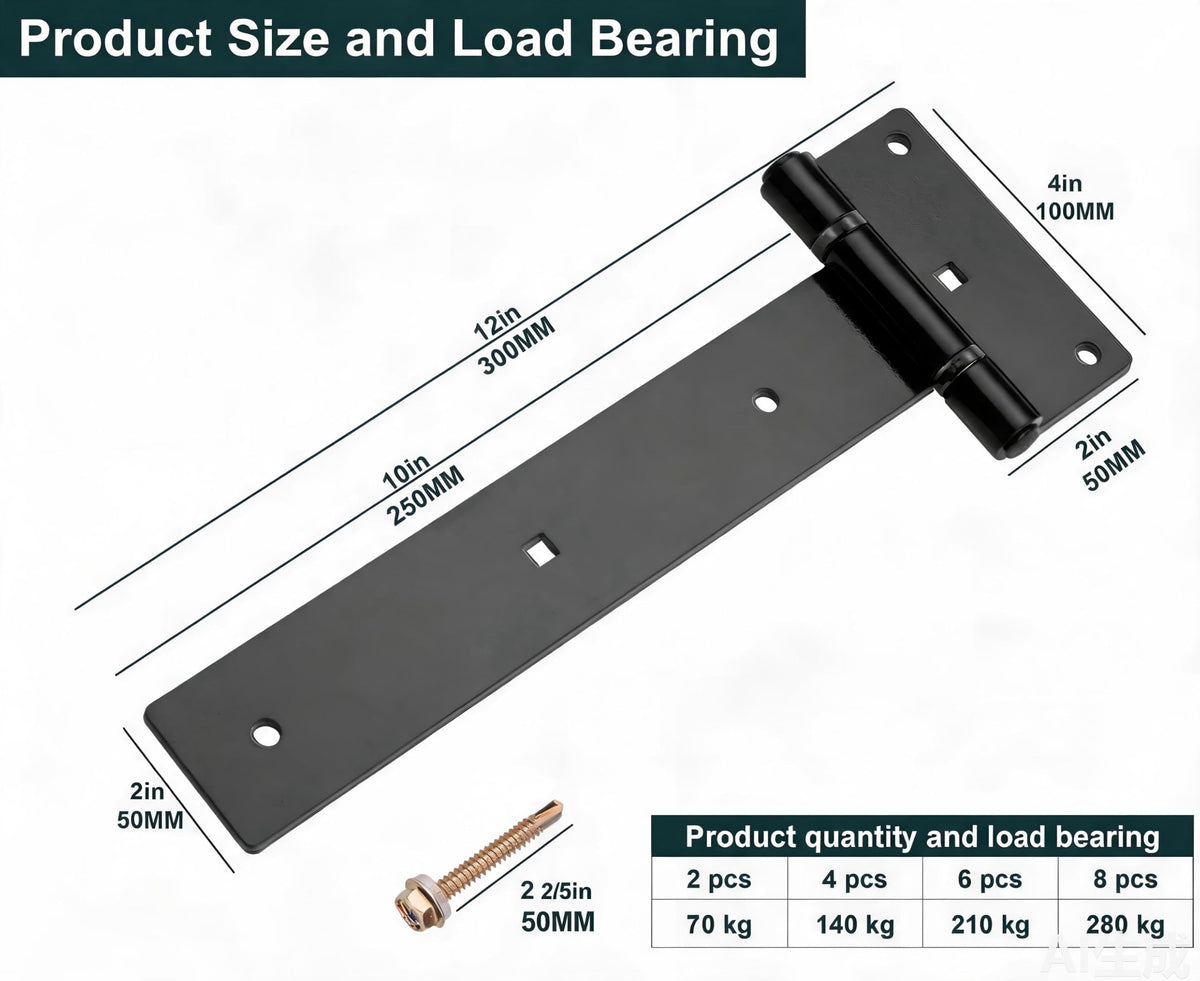 12in T-Strap Gate Hinges, 180°Open Heavy Duty Tee Hinge