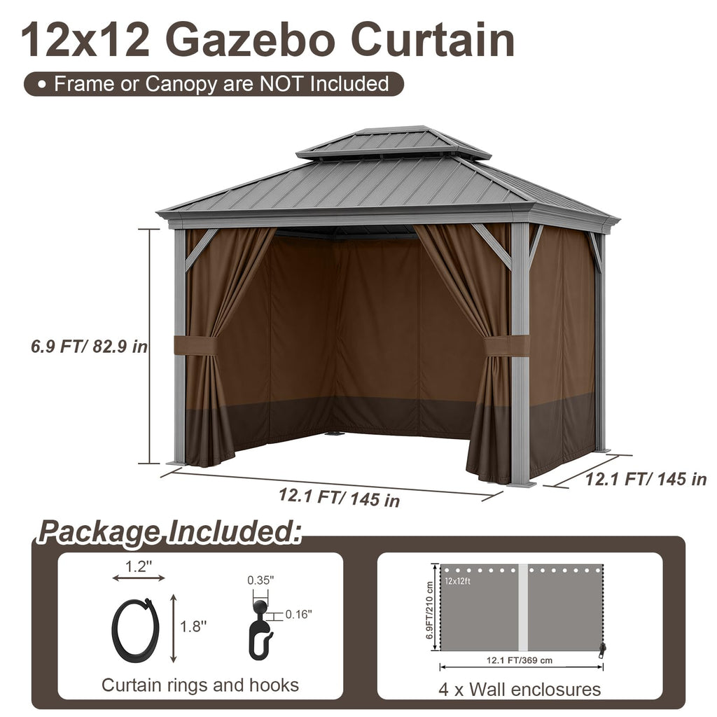 12'x12' Gazebo Privacy Curtain Replacement, Universal 4-Panel Sidewall