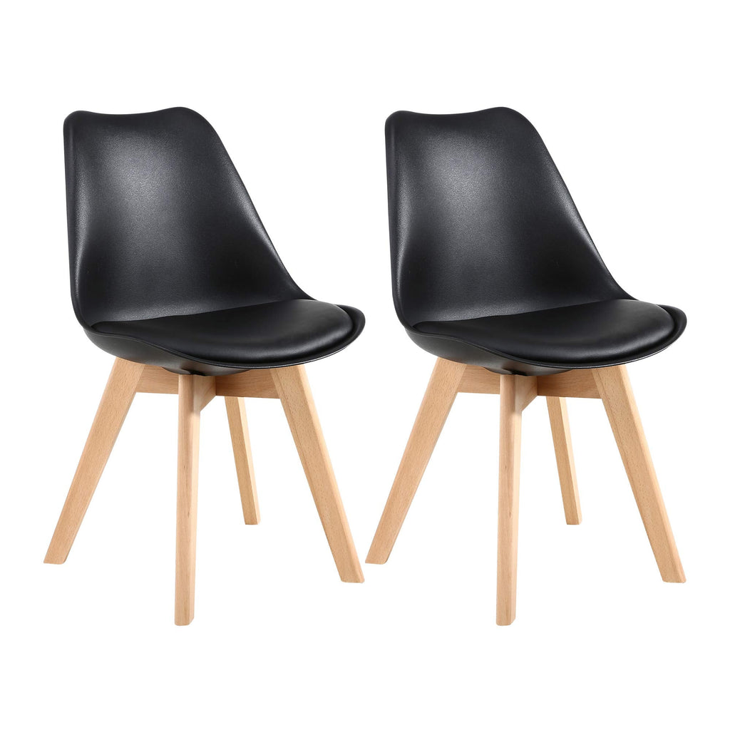 Mid Century Modern Shell Dining Chairs with Wood Legs, 2PCS, Black