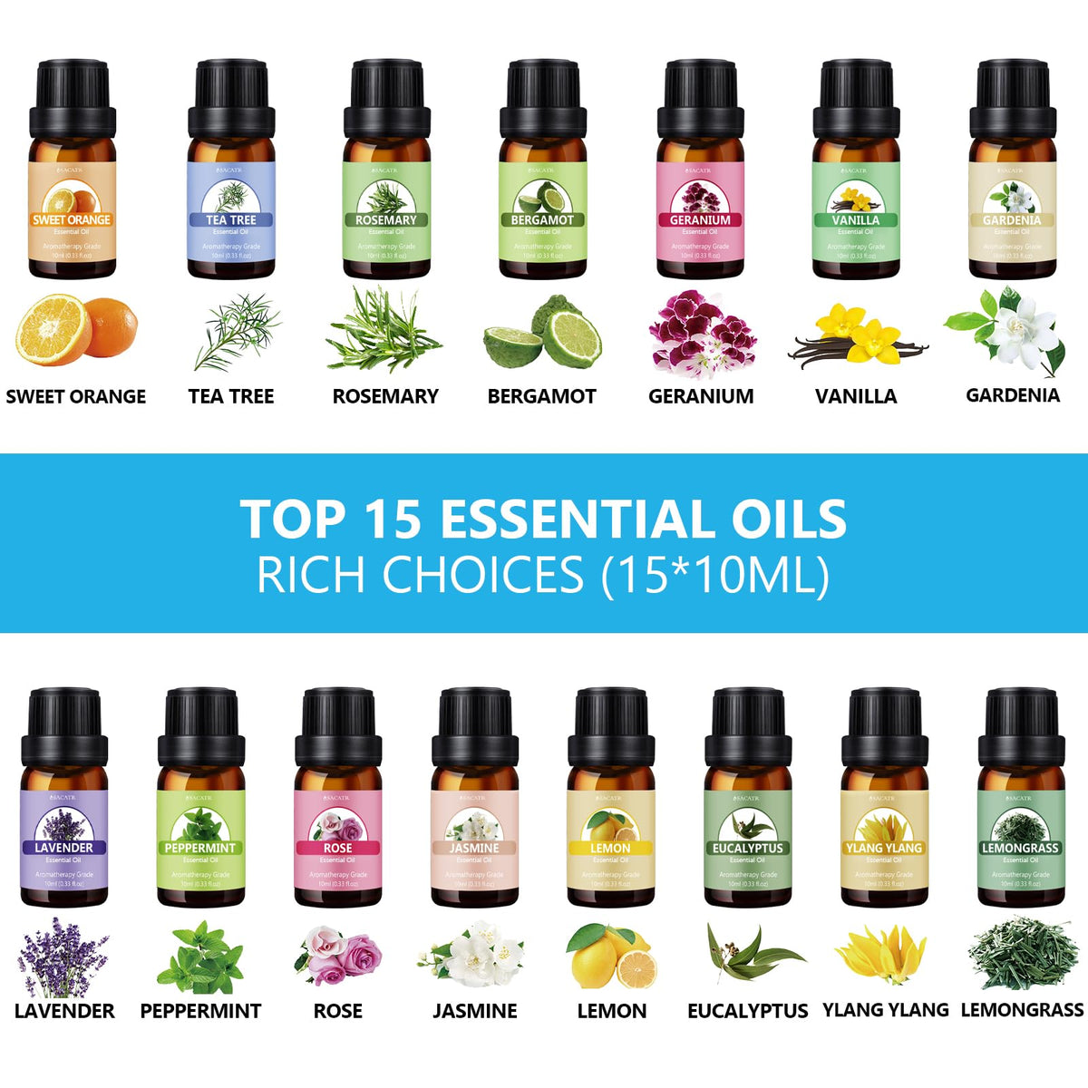 550ml Oil Diffuser with 15x10ml Aromatherapy Grade Essential Oils