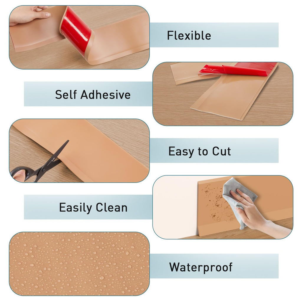 Flexible Baseboard Molding Trim, 4 Inch x 60 Feet Peel and Stick Cove Base