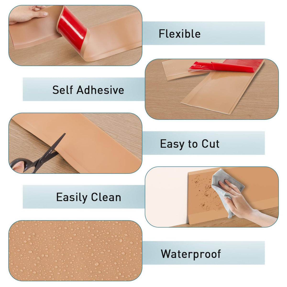 Flexible Baseboard Molding Trim, 4 Inch x 60 Feet Peel and Stick Cove Base
