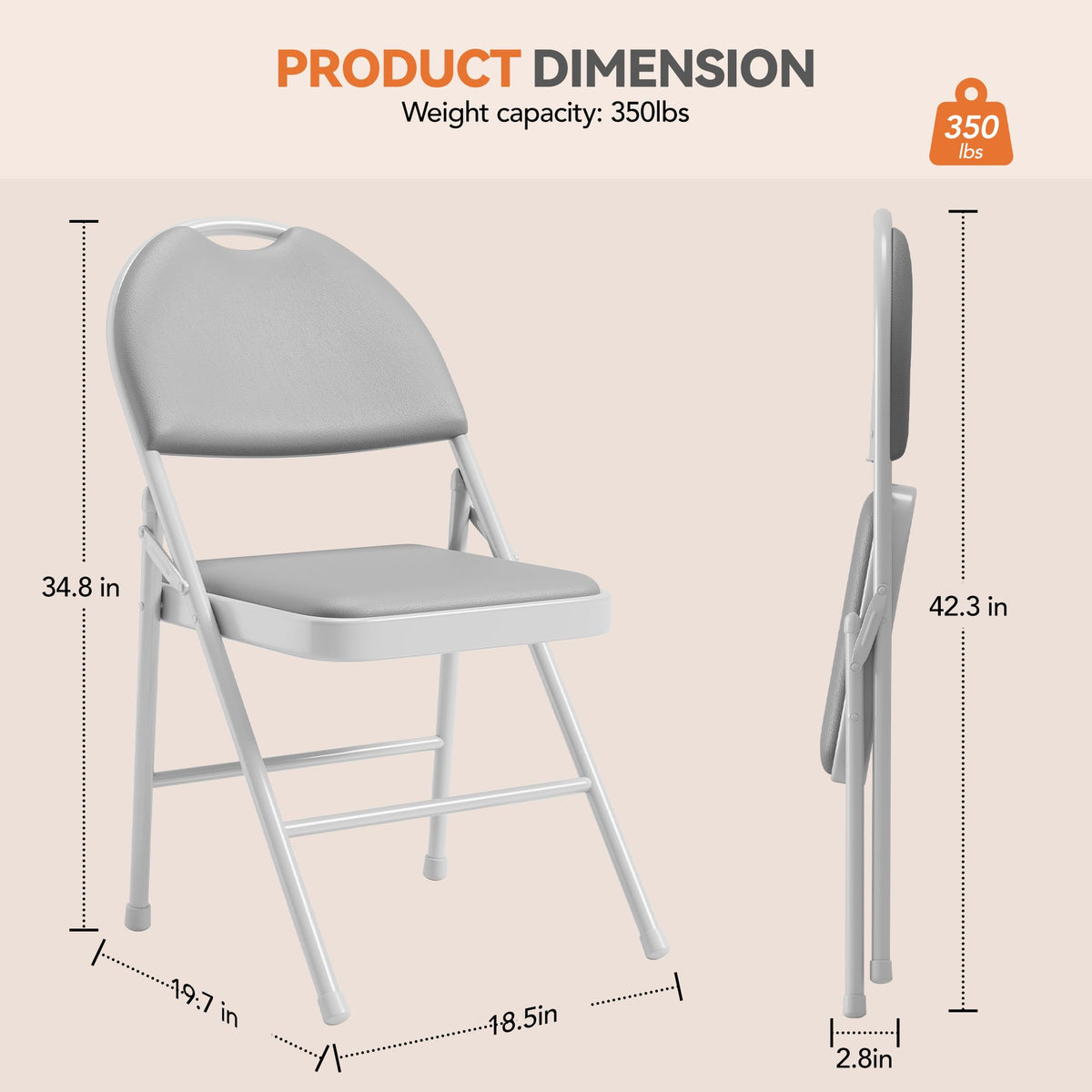 4-Piece PU Upholstered Folding Chair Set, Card Chairs, Gray