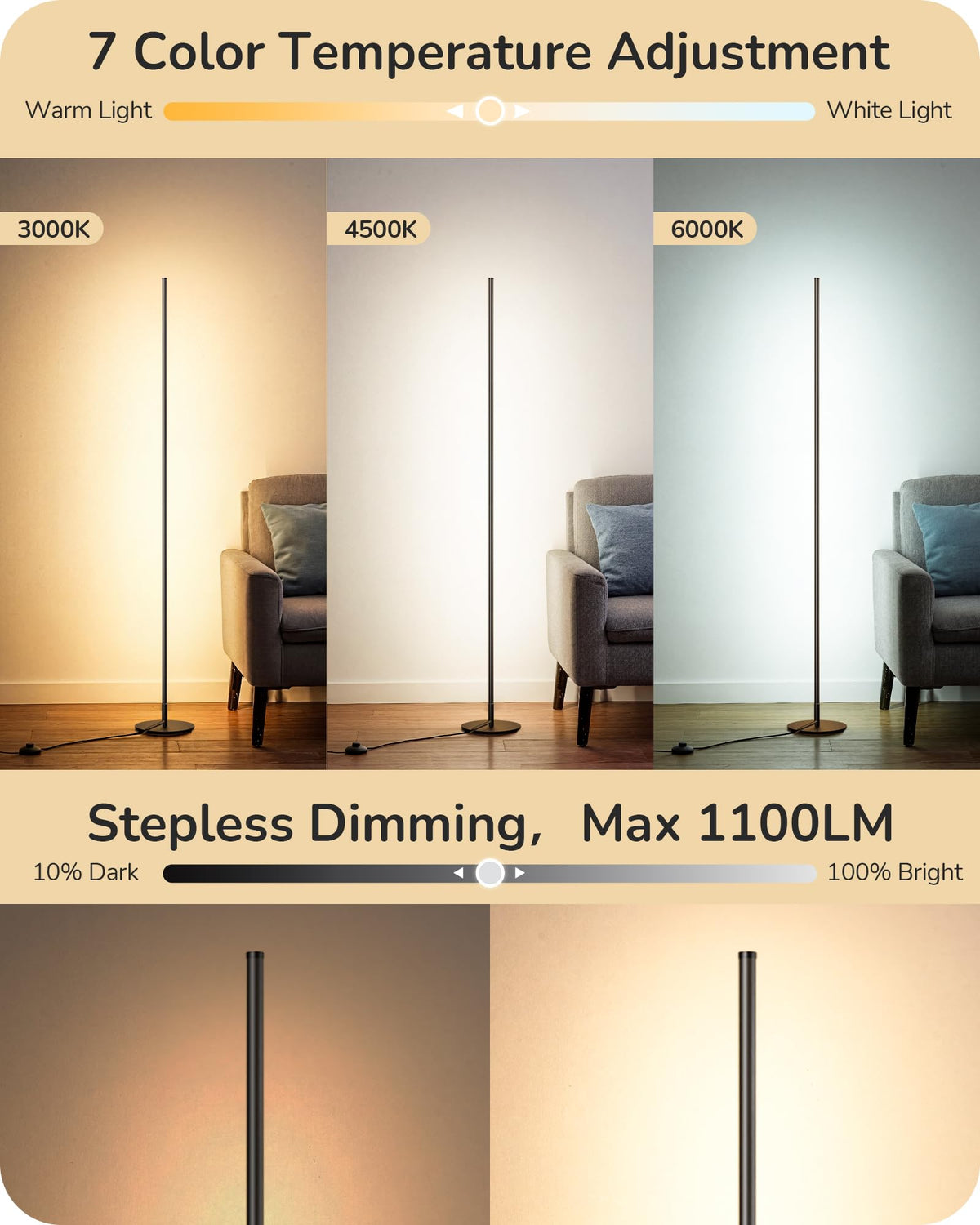 2 Pack 57.5" Floor Lamp with Remote, Dimmable & 7 CCT Adjustable