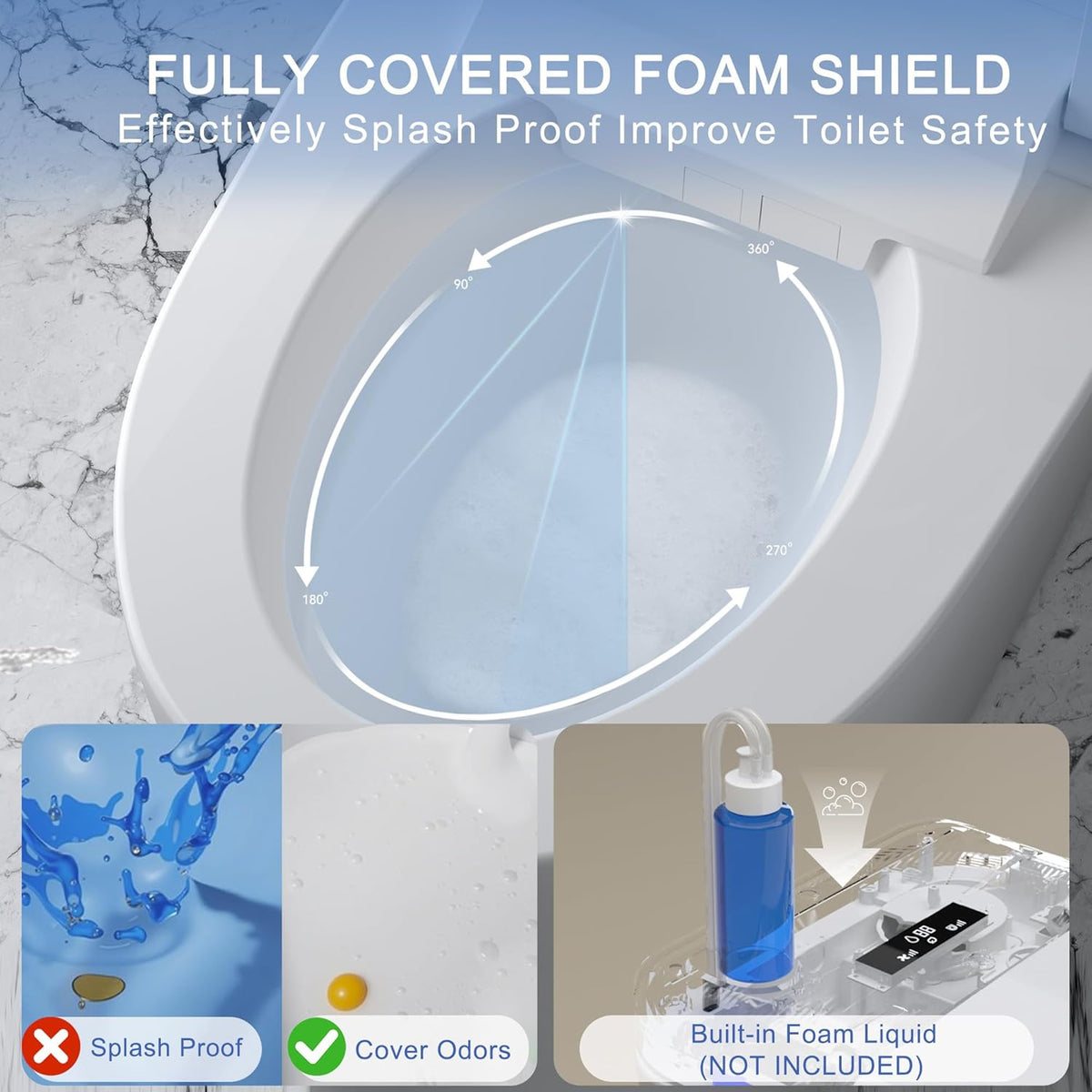 Luxury Smart Toilet with Foam Shield Auto-Open/Close Lid,One Piece Bidet Toilet Heated Seat for Bathrooms