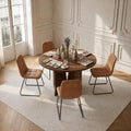 Inspired Saarinen Style Modern Round Dining Table Set for 4, 39.4" Walnut Kitchen Table with 4 PU Leather Chairs, 5-Piece Mid-Century Dining