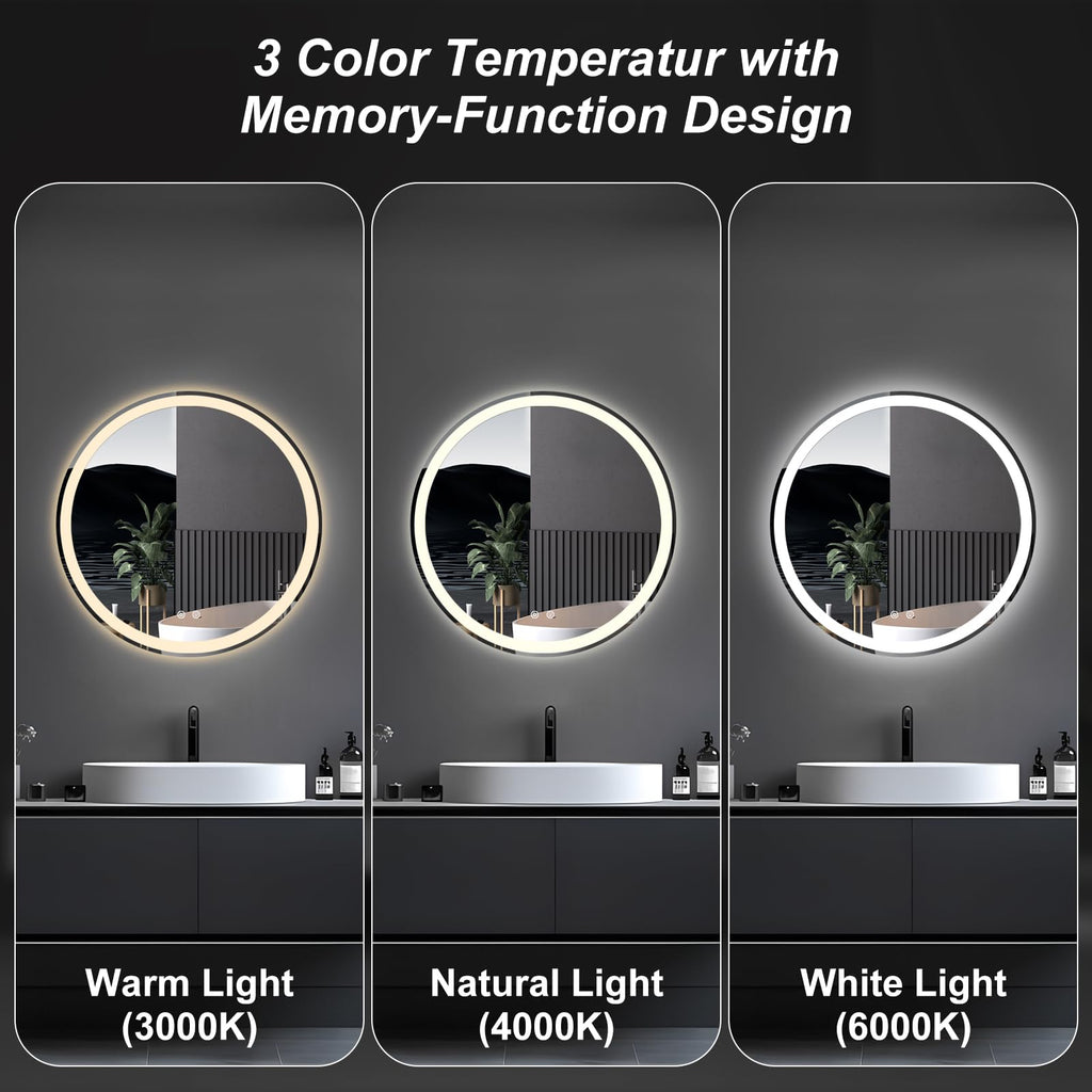 30 Inch Round LED Bathroom Mirror with Lights, Circle Vanity Mirror