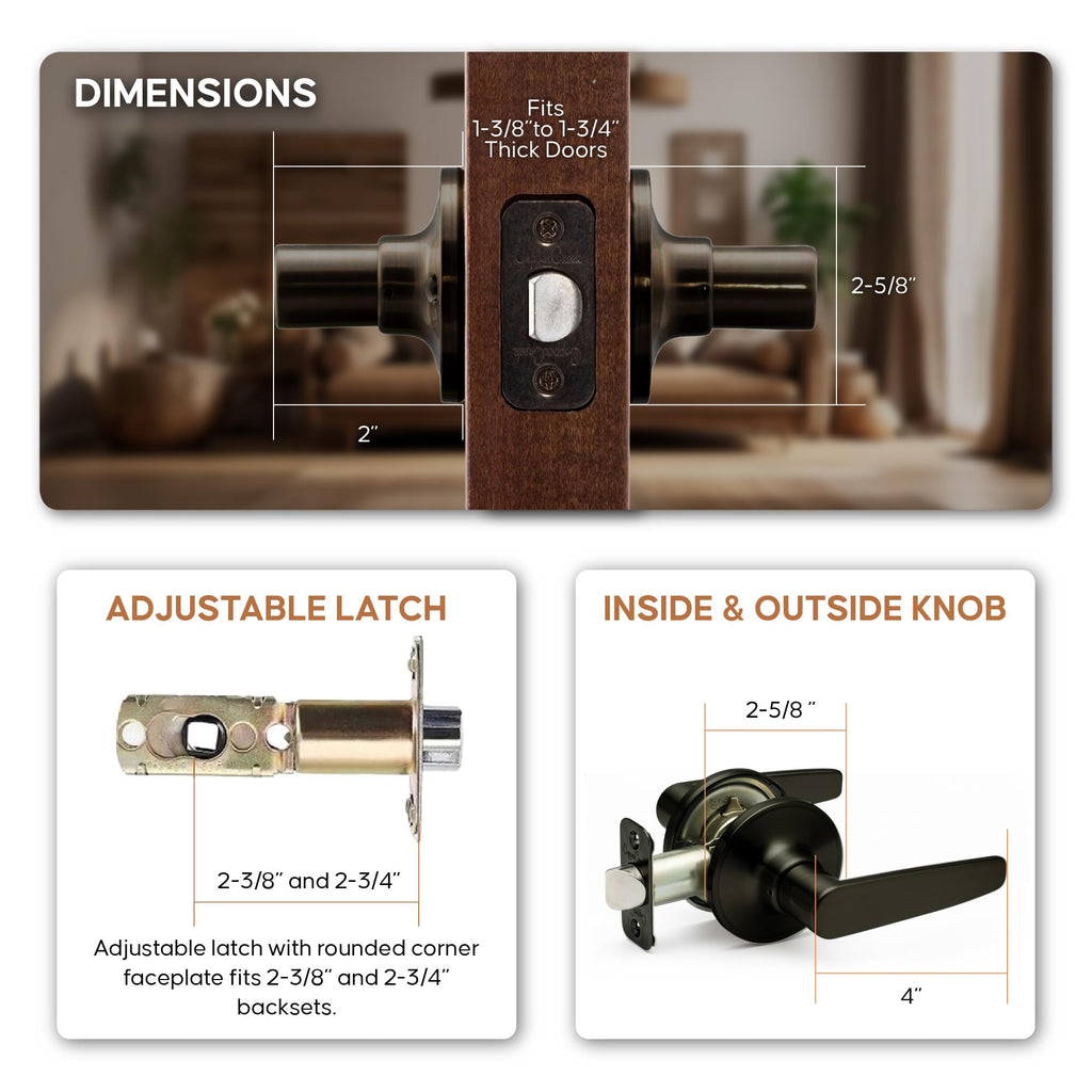 Creek Daley Passage Door Lever Handle Set - Modern Reversible Non-Locking Design, Easy Install for Interior Hallway &
