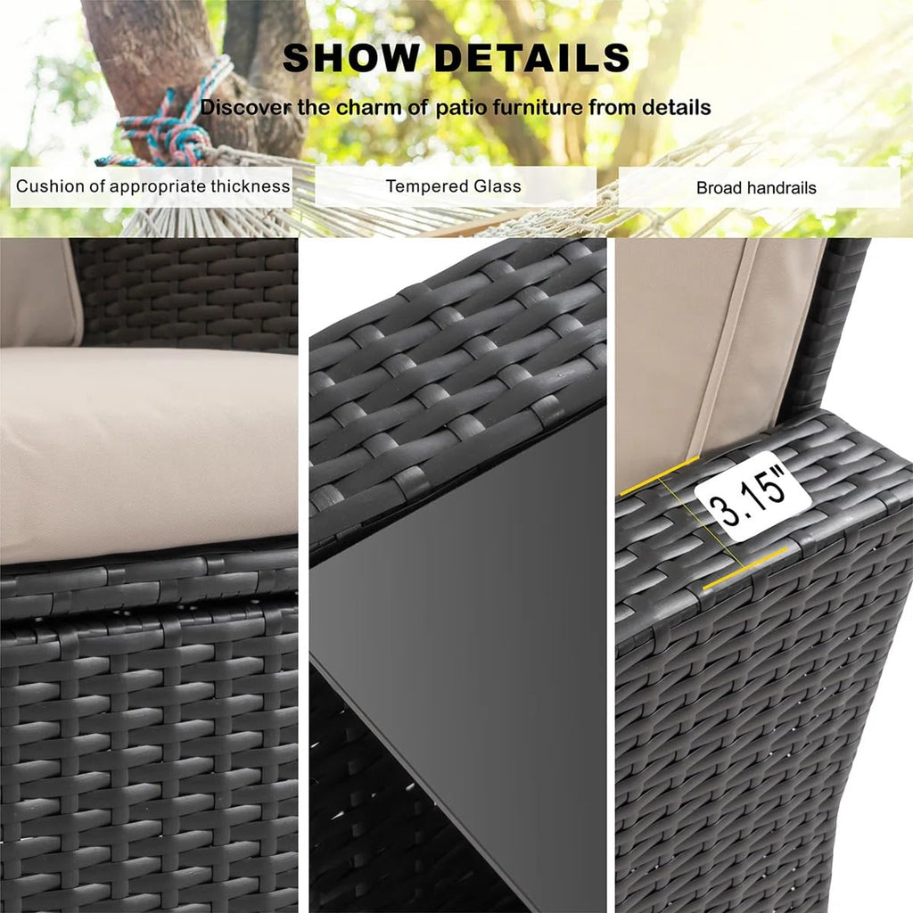 4 Piece Patio Furniture Set, Outdoor Rattan Conversation Set with Coffee Table, Outside Wicker Sectional Sofa Couch