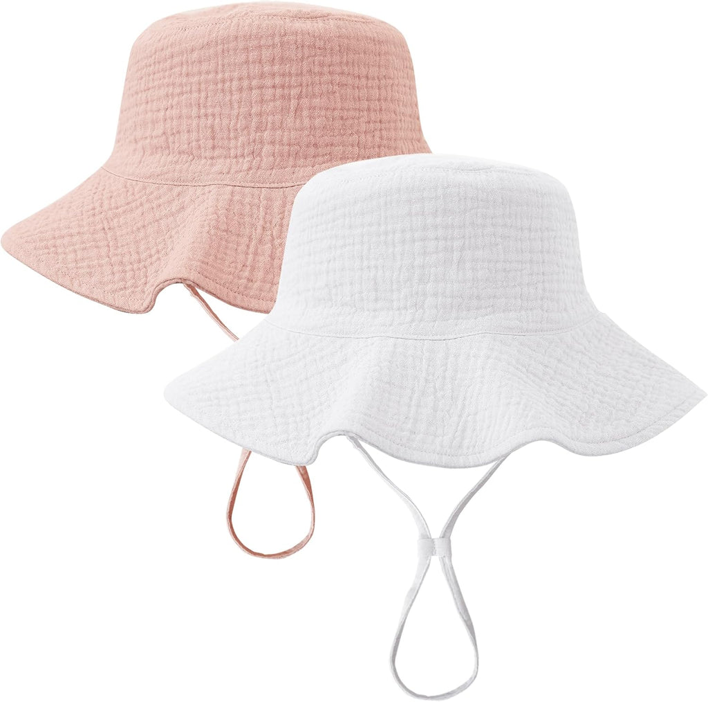 Pack Muslin Baby Girl Sun Hats with Wide Brim, UPF 50+, 0-6