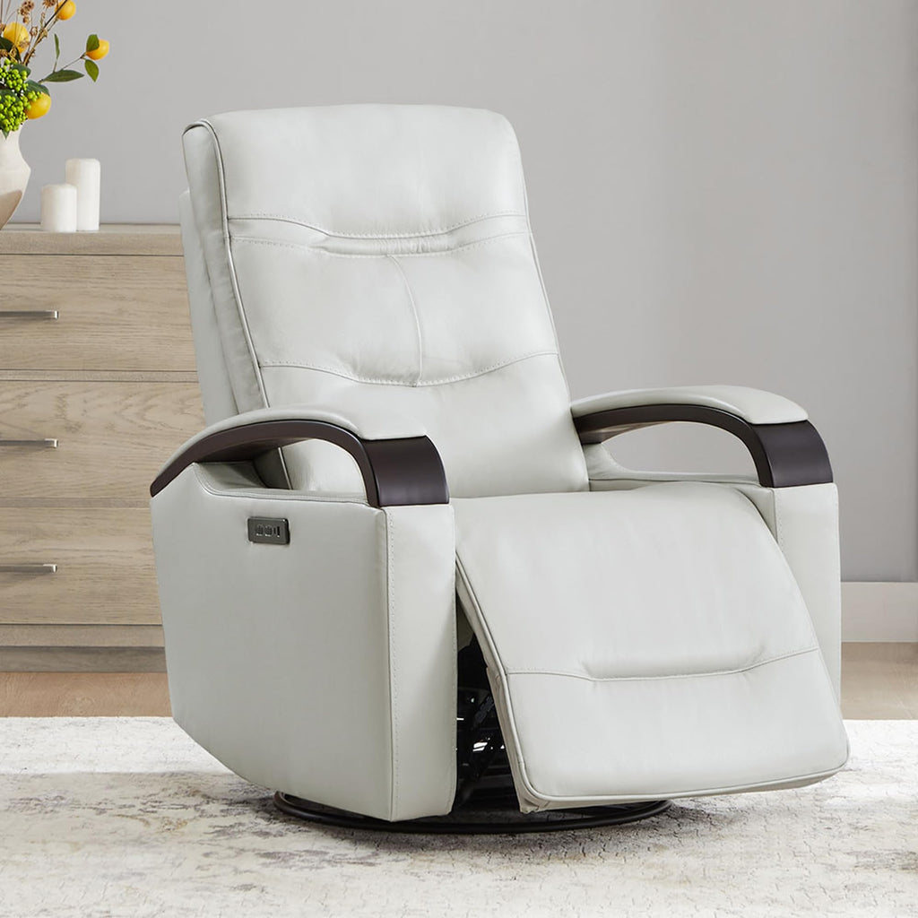 Genuine Leather Power Swivel Glider Rocker Recliner, Creamy Grey