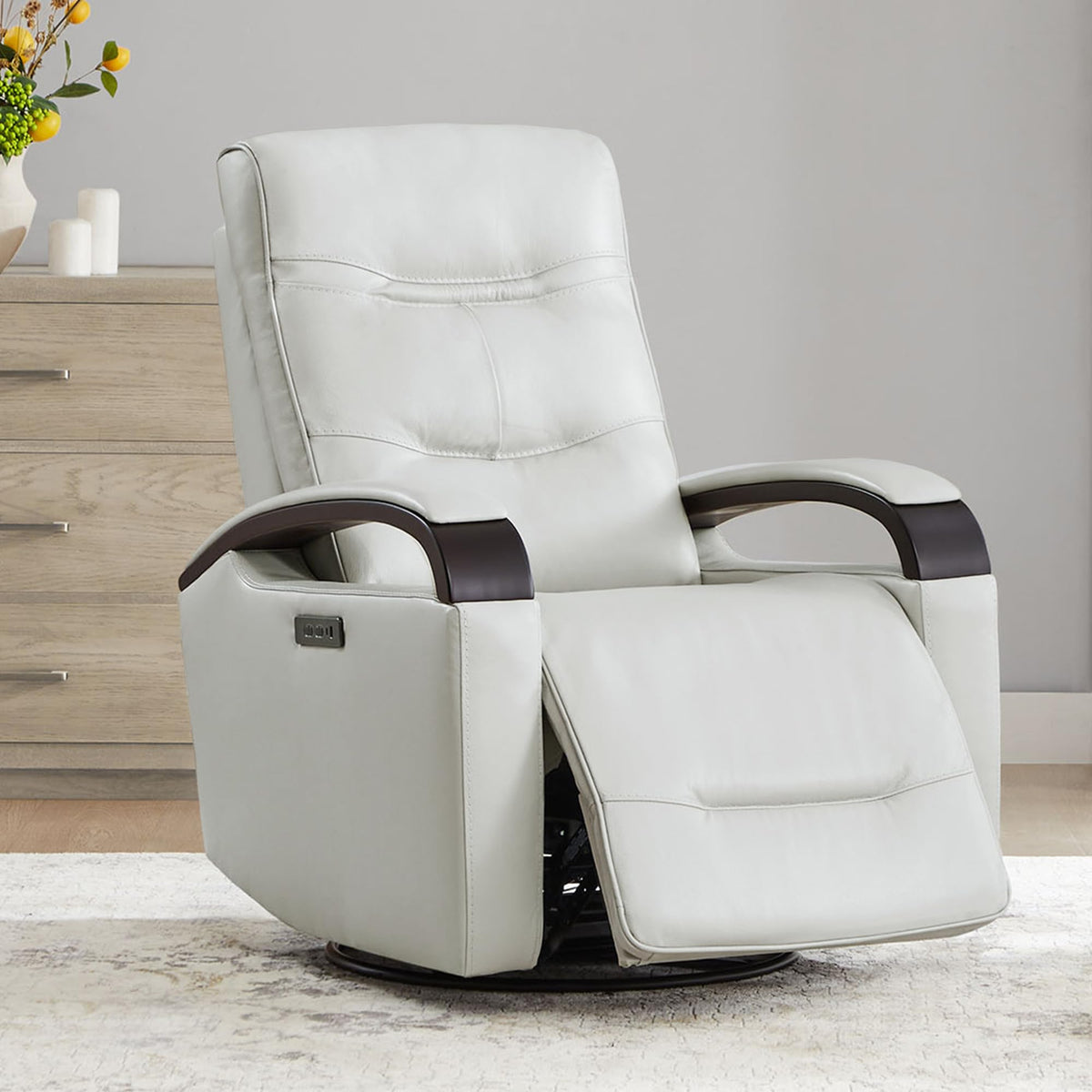 Genuine Leather Power Swivel Glider Rocker Recliner, Creamy Grey