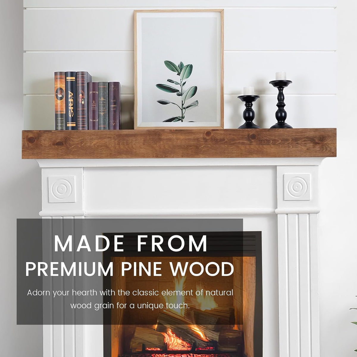60inch - Solid Wood Mantel Shelf Handcrafted Rustic | Floating Mantle Shelves Decor for Wall, Bedroom, TV, Books