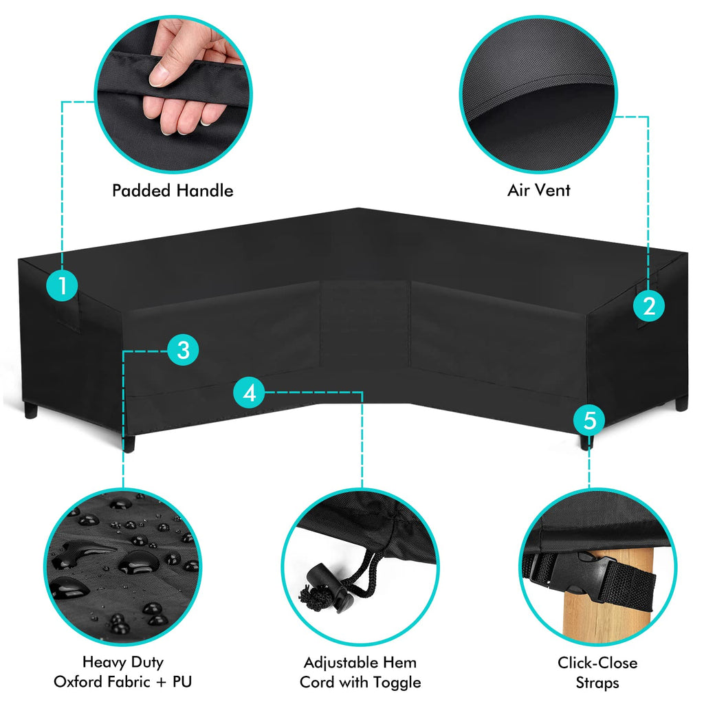 Patio V-Shaped Sectional Sofa Cover Waterproof, Heavy Duty Outdoor Sectional Couch Cover, Lawn Patio Furniture Cover