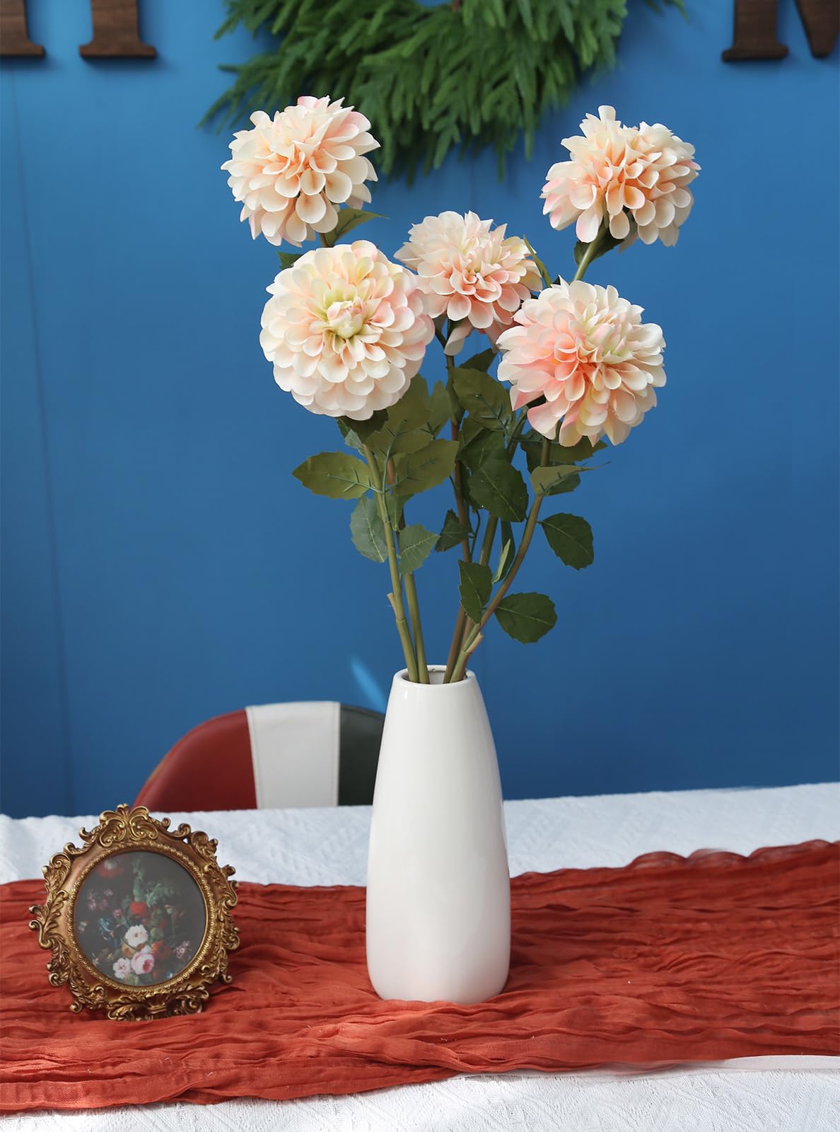 Pink Dahlia Artificial Flowers 5 Pcs Long Stem Silk Dahlia Flowers 27" Tall Vase Wedding Anniversary Centerpiece