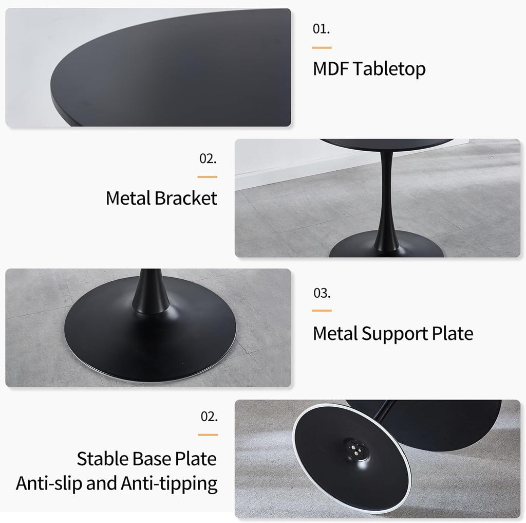 Inspired Saarinen Style Black Round Dining Table, 42 Inch Tulip Dining Table with Thickened Tabletop & Sturdy Metal Pedestal, Mid-Century