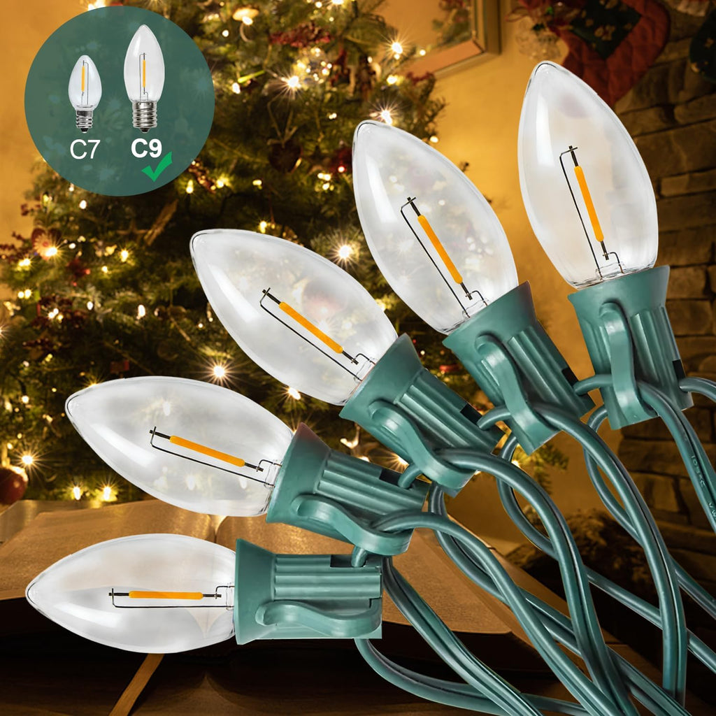 C9 Christmas Lights Outdoor, 25FT Waterproof Multicolor LED String Lights for Roofline Xmas Tree Patio Holiday Party
