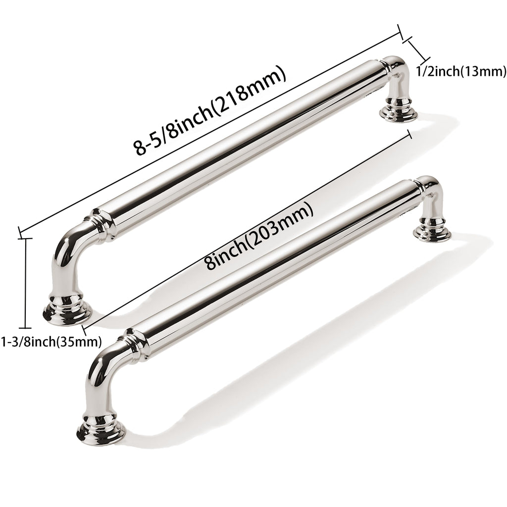 2 Pack 8 Inch Hole Center Vibrant Polished Nickel Cabinet pulls Heavy-Duty Solid Cabinet Handle Hardware Suitable for