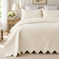 Cream Cotton Quilt Set King Scalloped Matelasse Coverlet 3PC
