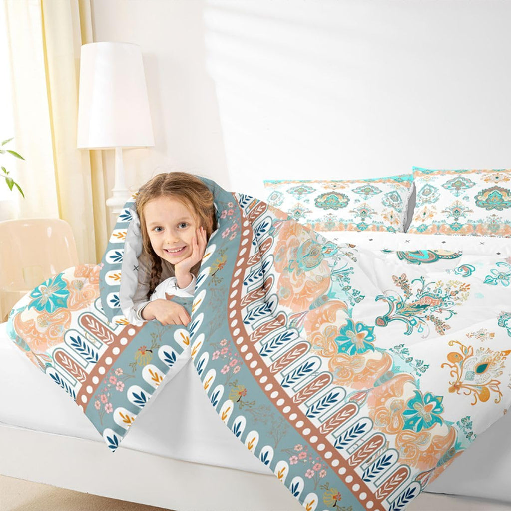 Exotic Duvet Insert Bohemian Flower Bedding Set King for Girls Women, Tribe Aztec Exotic Paisley Comforter Set Rustic