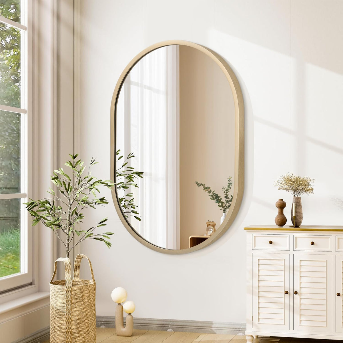 Oval Wall Mirror with Metal Frame 20"x28" Small Circular Mirror Vanity Mirrors for Wall Wood Frame Make up Mirrors
