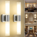 Wall Sconces Set of Two, Modern 21" Vanity, Frosted Glass, Silver | Indoor Wall Light Fixture. , Mirror, Bedroom