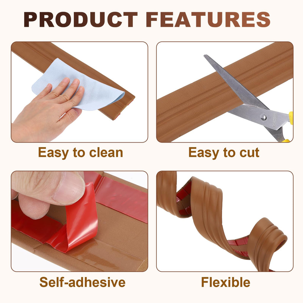 Flexible Baseboard Molding Trim Brown 3.15"(W) x33ft(L) NBR | Peel and Stick Rubber Wall Base Molding