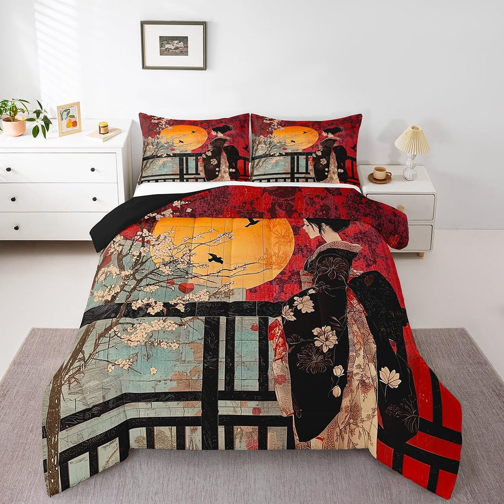 Japanese Style Comforter Set, Cherry Blossoms Down Comforter