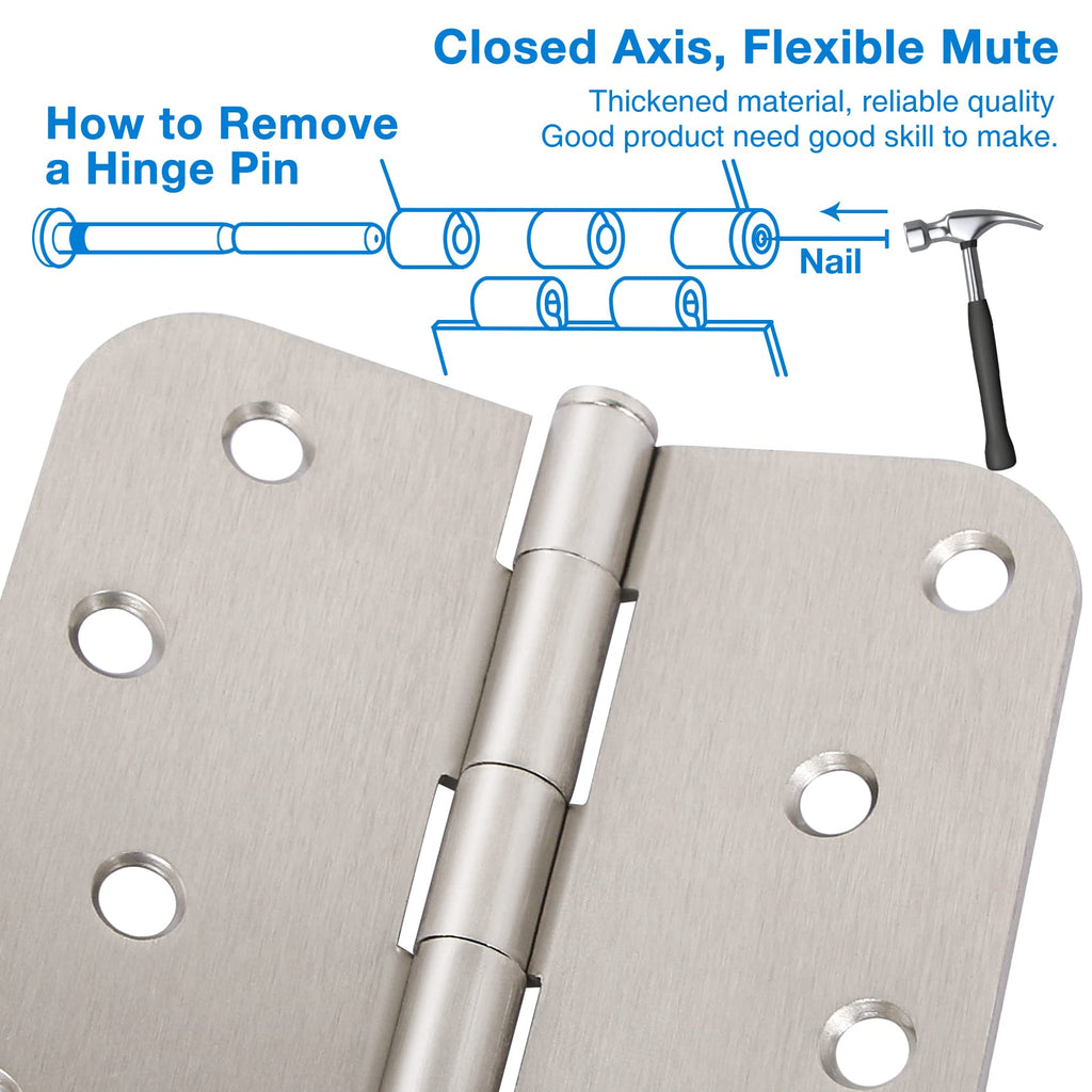 18 Pack Door Hinges 4 Inch Brushed Nickel 5/8" Radius Interior