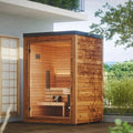 Modern Outdoor Cabin Sauna Kit, Glass Front Panel, Cedar Interior, Weather-Resistant Black Exterior