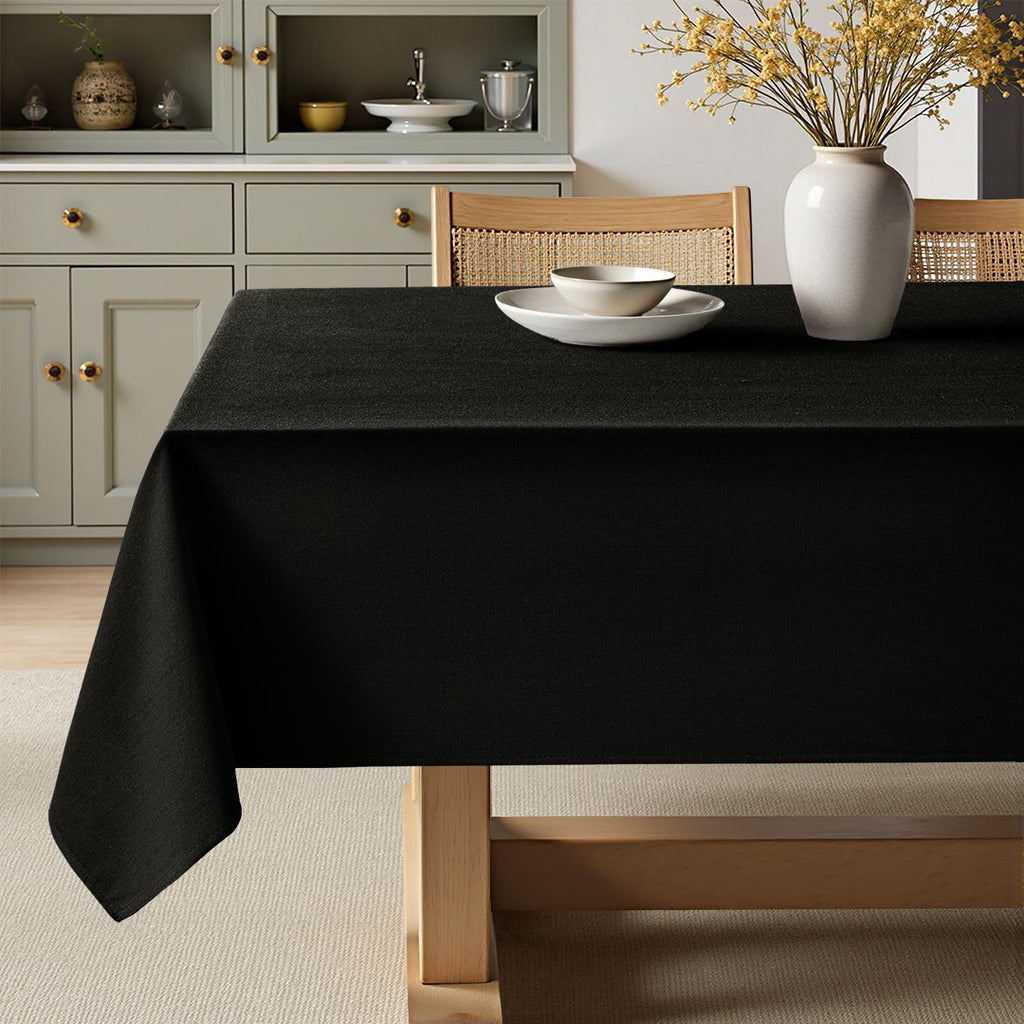 Linen Textured Rectangle Tablecloth 60 x 120 Inch Natural Black