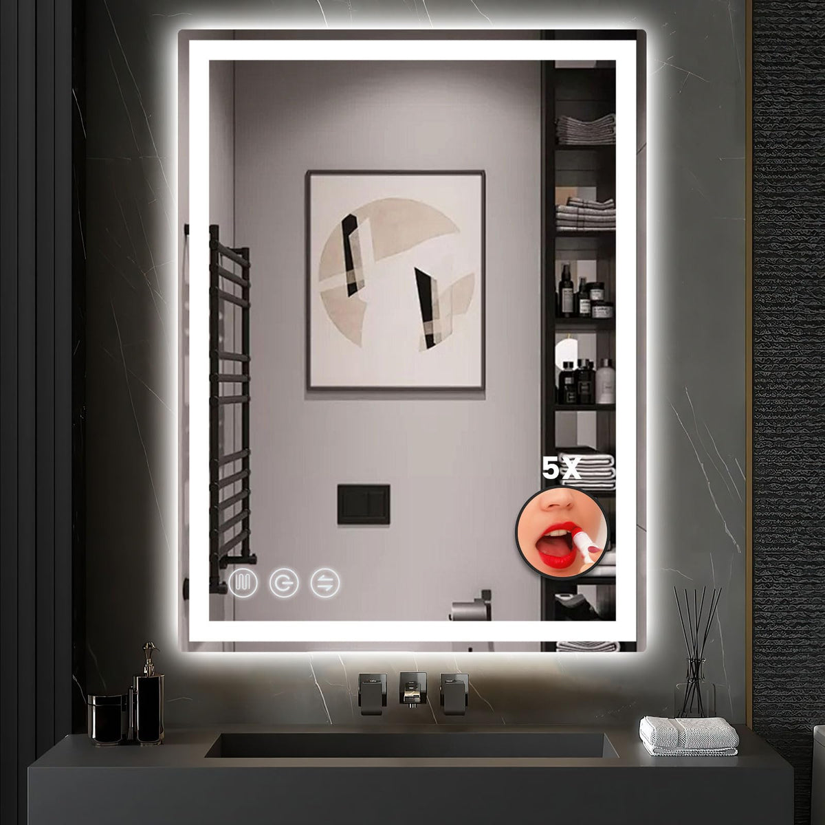 24" x 36" LED Bathroom Mirror with Lights, Memory Vanity Mirror