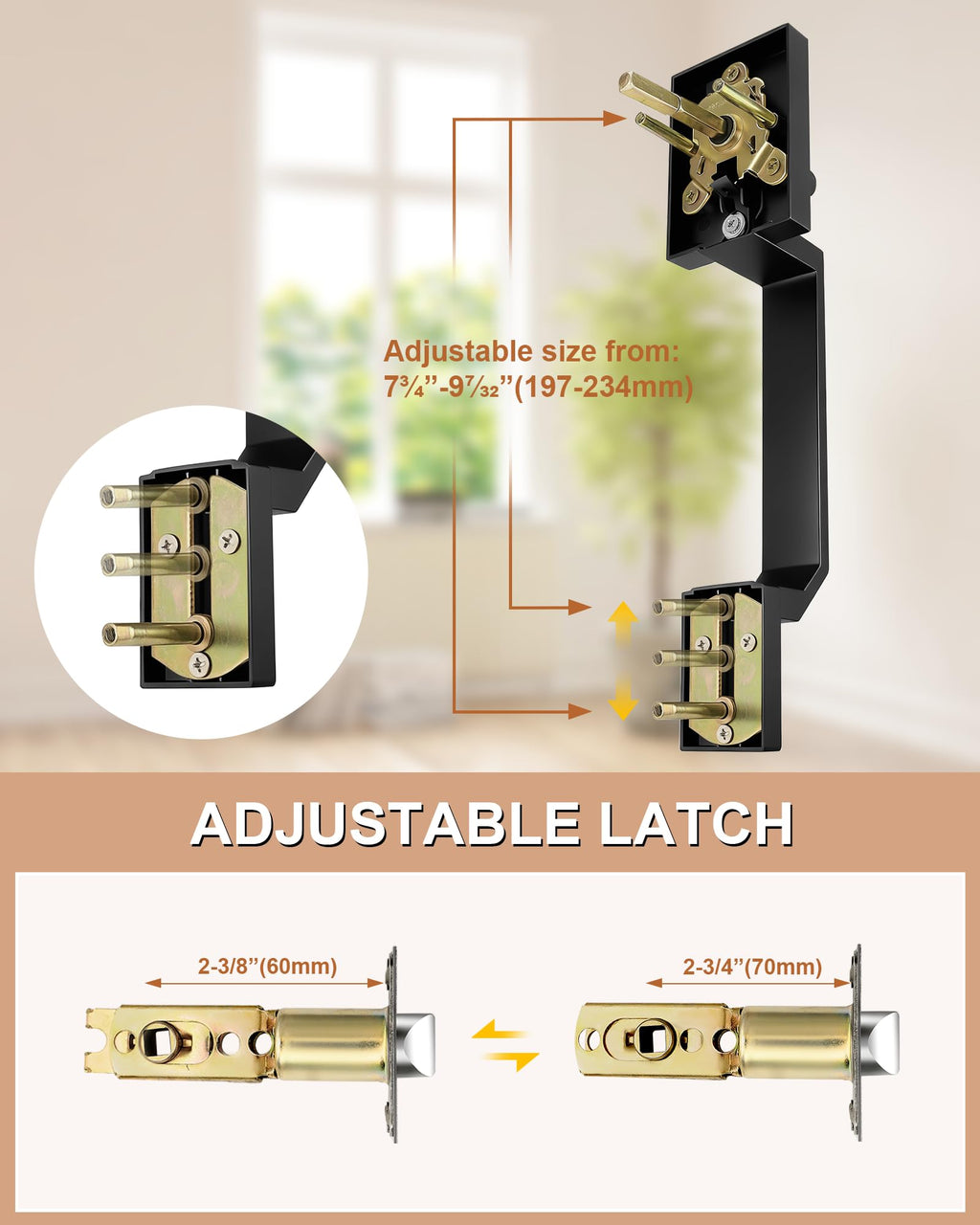 Front Door Handle and Deadbolt Set, Matte Black Front Door Lock Set, Square Exterior Door Handle and Single Cylinder