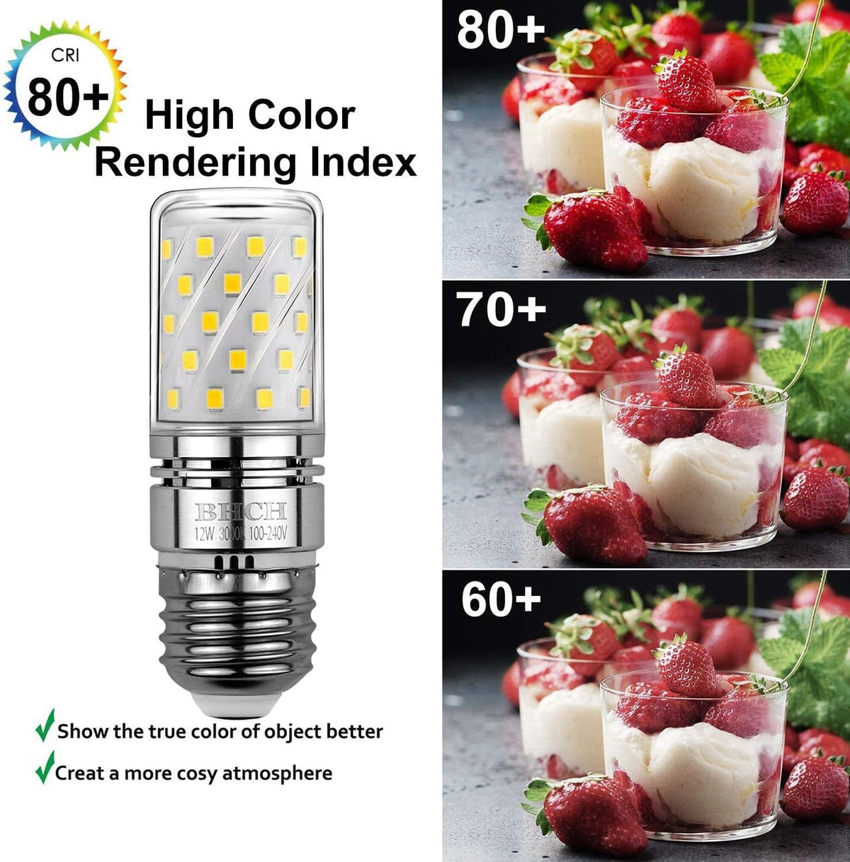E26 LED Corn Bulbs 12W,3000K Warm White,1200LM,100W Incandescent Bulbs Equivalent,Pack of 4