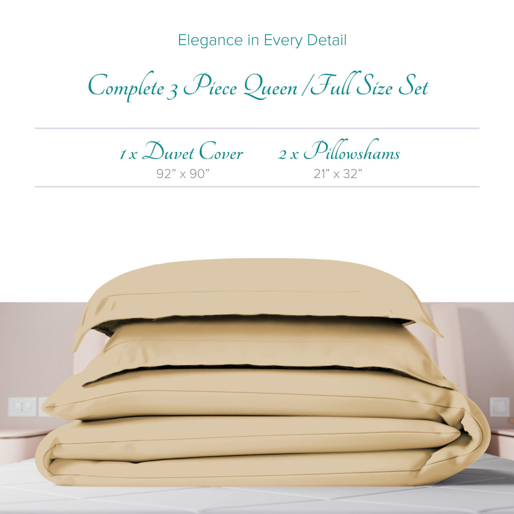 100% Egyptian Cotton Duvet Cover - 800 Series Tulips Collection 3 PC Sand, Extra Long Staple Egyptian