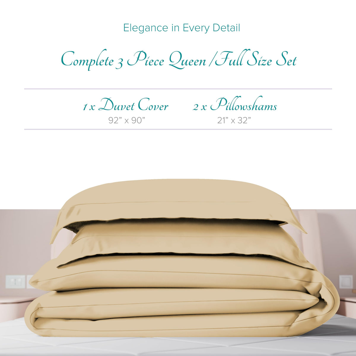 100% Egyptian Cotton Duvet Cover - 800 Series Tulips Collection 3 PC Sand, Extra Long Staple Egyptian