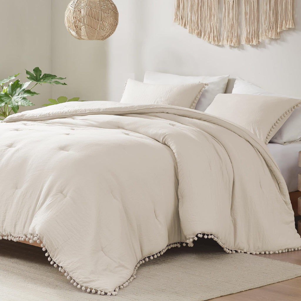 Beige Boho Comforter Set, Queen Size Bedding Sets