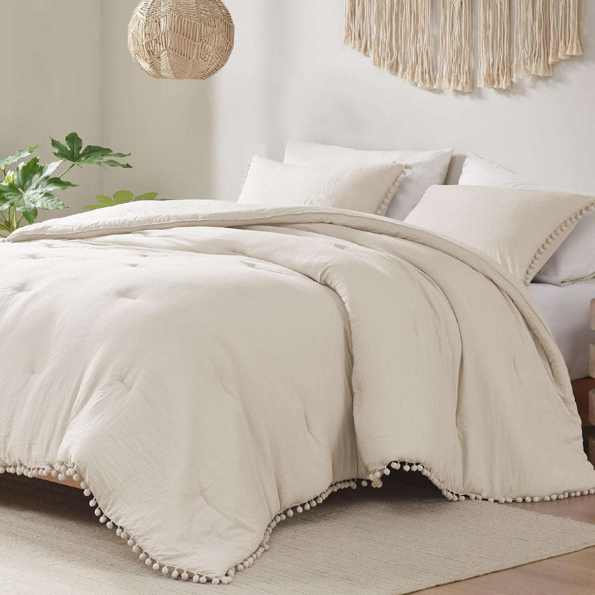 Beige Boho Comforter Set, Queen Size Bedding Sets