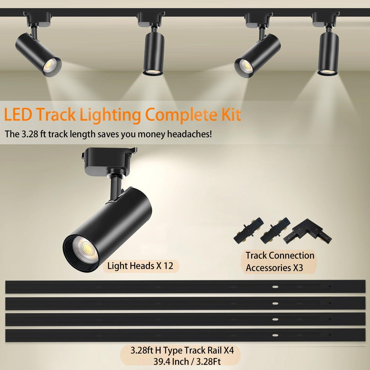 Plug in LED Track Light Kit H Type Ceiling Spotlight Fixture