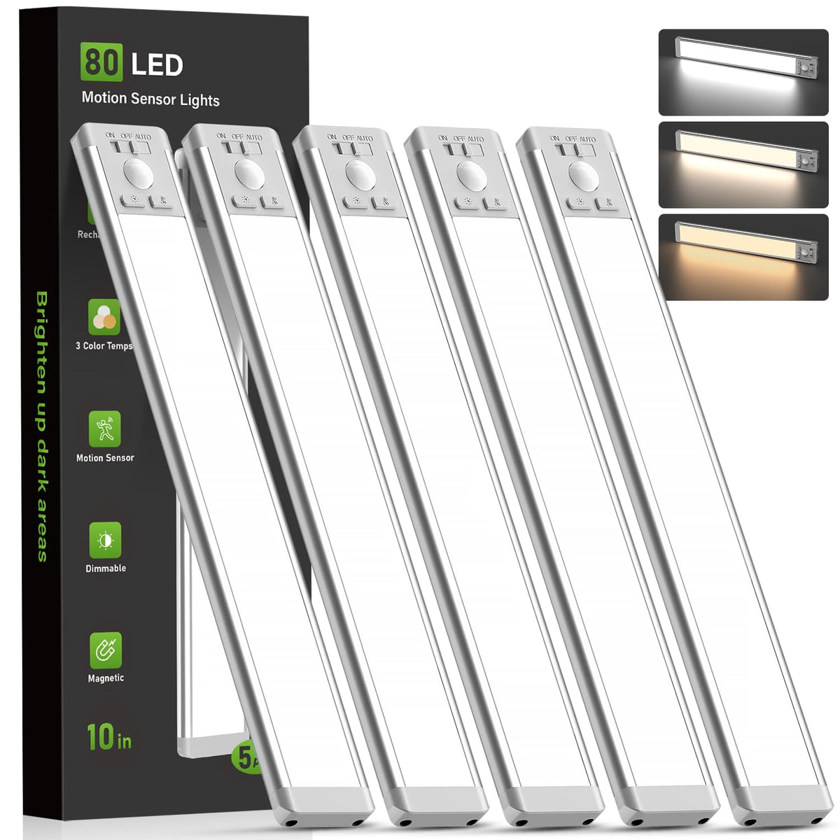 10inch Under Cabinet Lighting, Wireless Motion Sensor Light, 5 Pack
